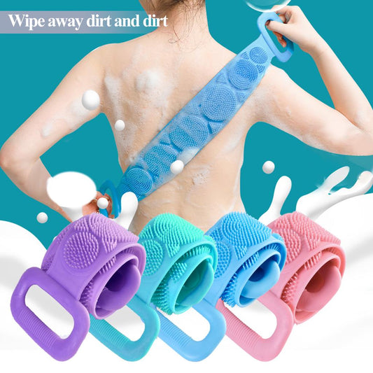(Pack of 2) Silicon Body Bath Back Scrubber Belt-Double Sided Soft Scrubber For Body Cleaning